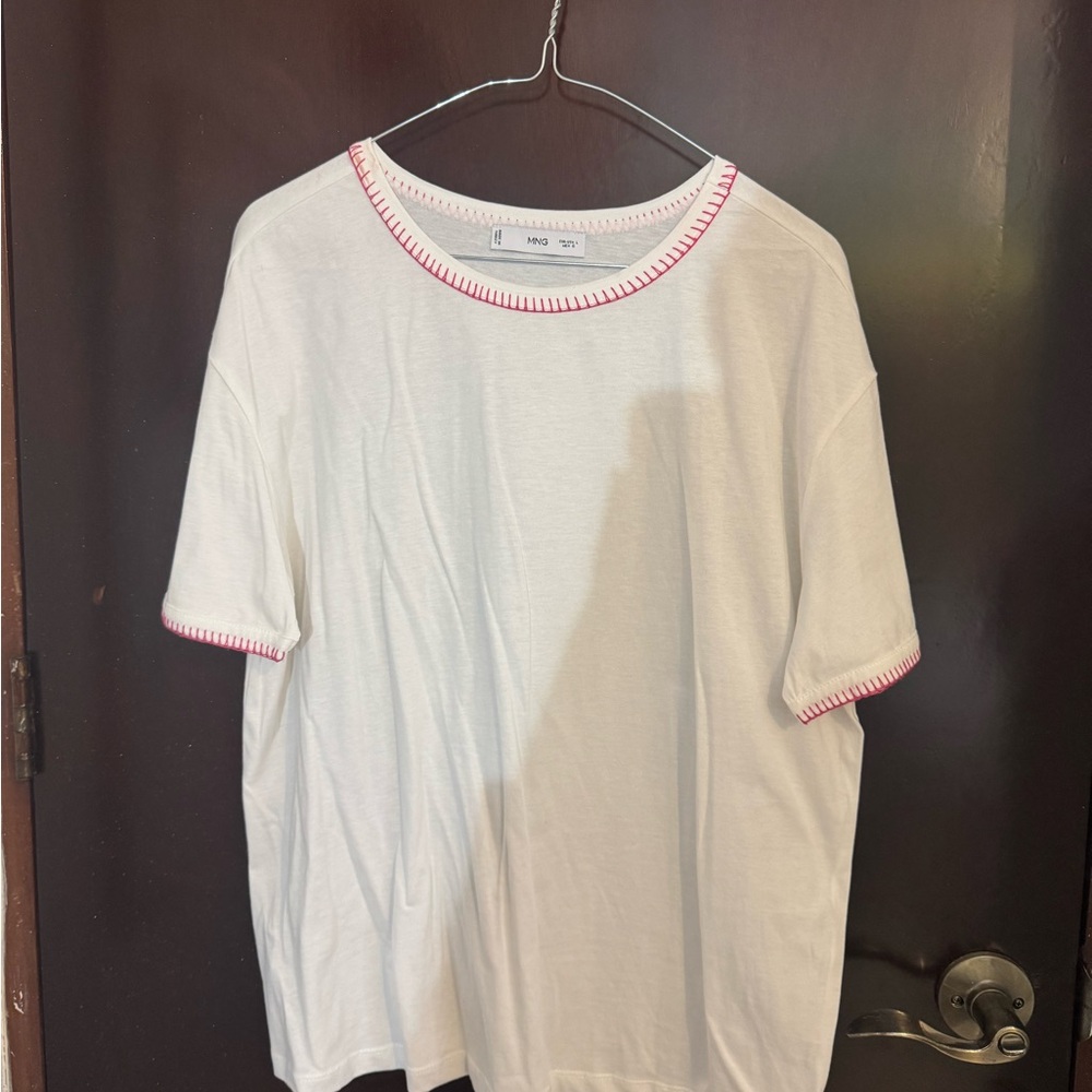 Mango Kids White Tee with Pink Stitching